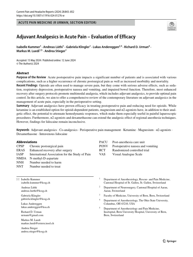 Efficacy of Adjuvant Analgesics in Pain | PDF | Analgesic | Opioid