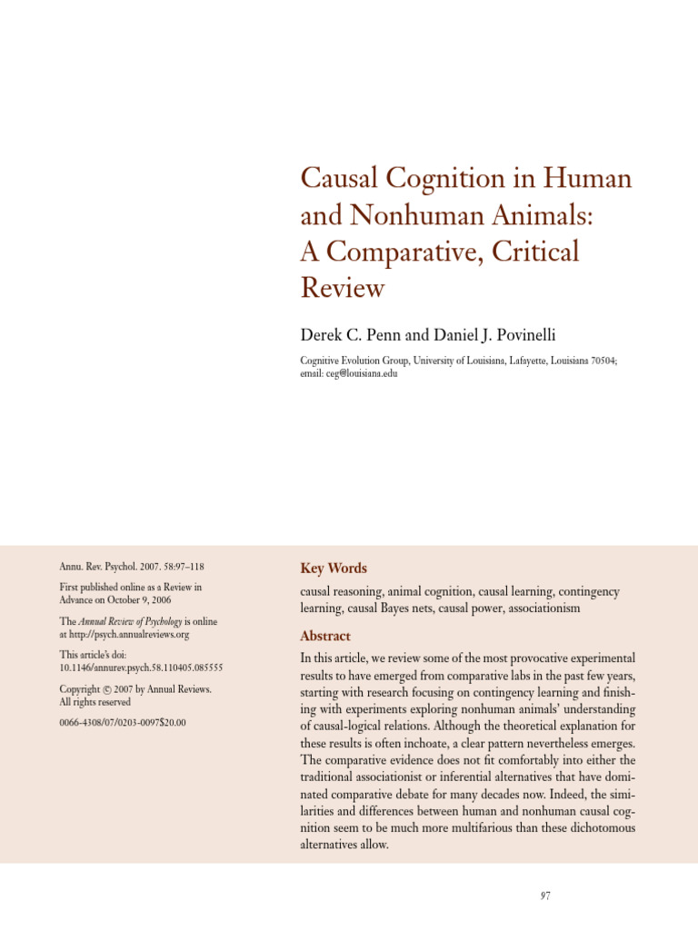 Penn2007. Causal Cognition and Non-Human Animals | PDF | Classical ...