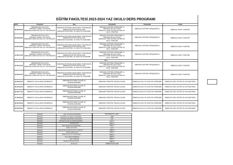 2024 yaz okulu ders program pdf