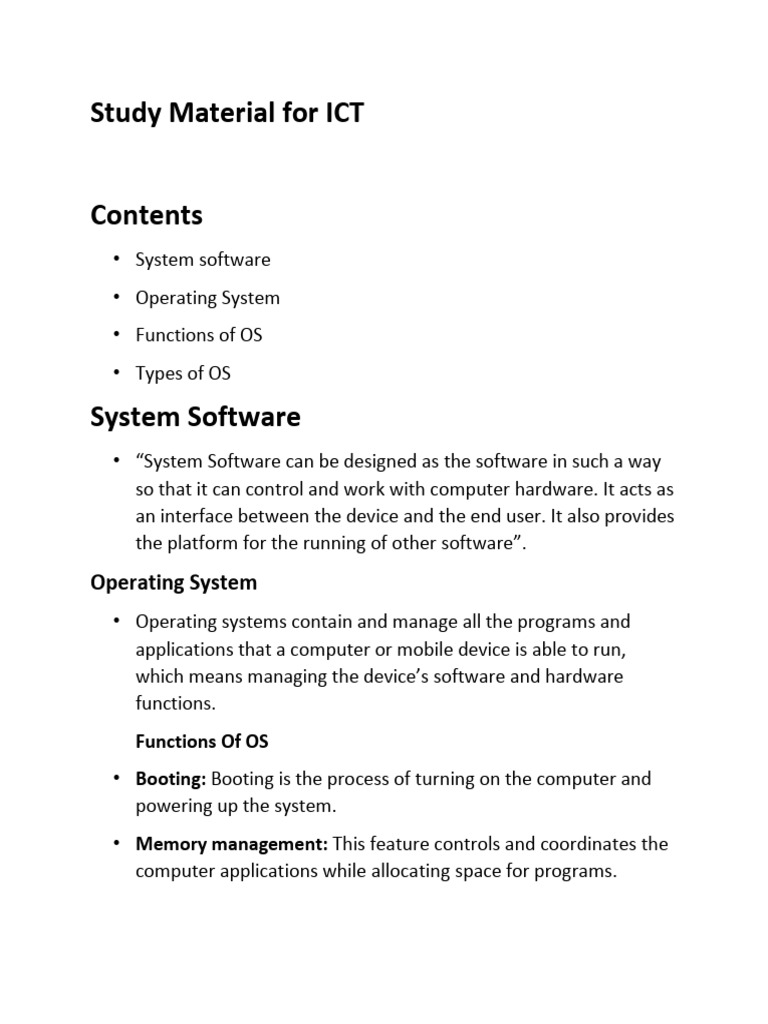 ICT Study Material: Operating Systems | PDF | Databases | Operating System
