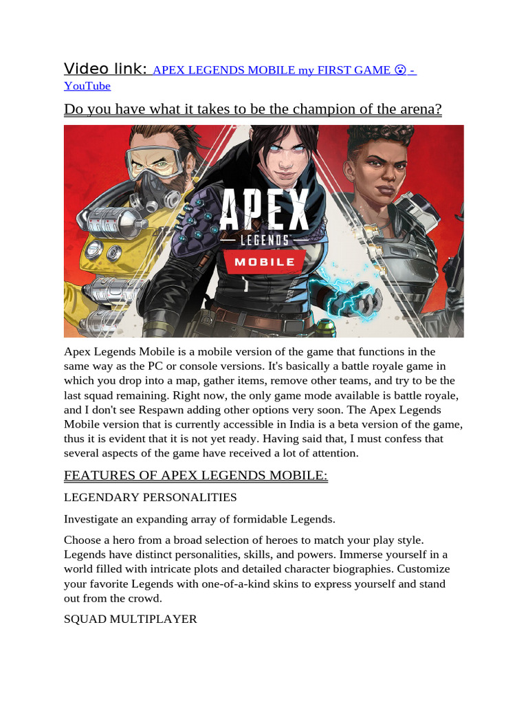 Apex Legends Mobile: First Impressions | PDF