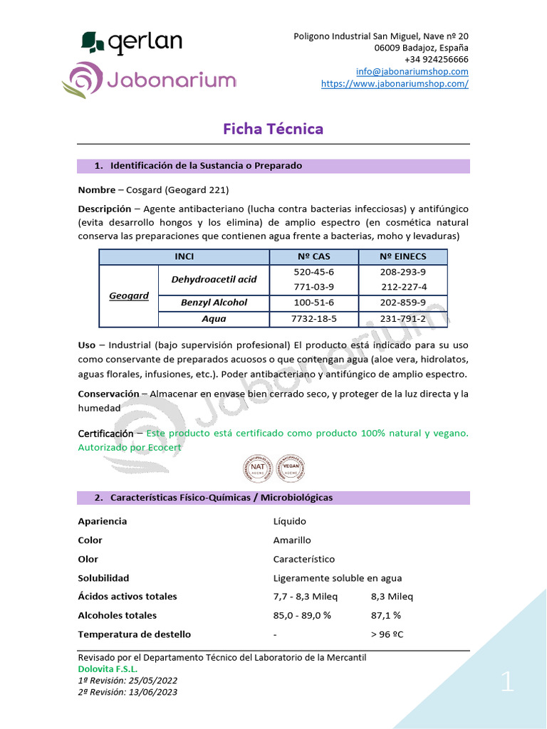 Ficha Técnica de Cosgard (Geogard 221) | PDF | Agua