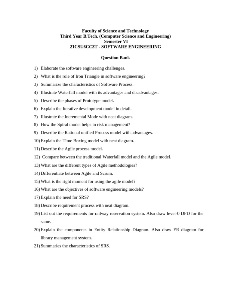 Software Engineering Question Bank | PDF