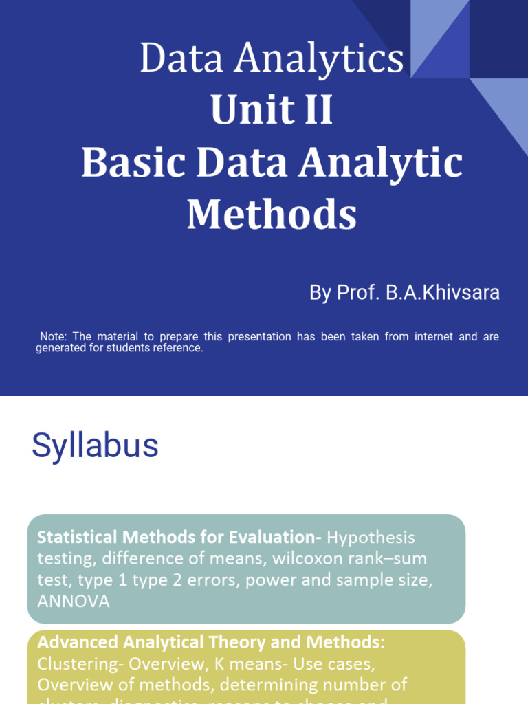 Data Analytic Unit II Online | PDF | Student's T Test | Statistical ...