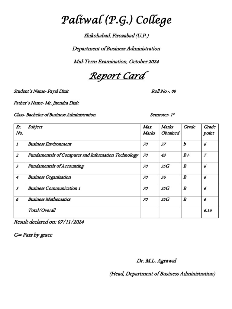 Mid Term Result Format | PDF