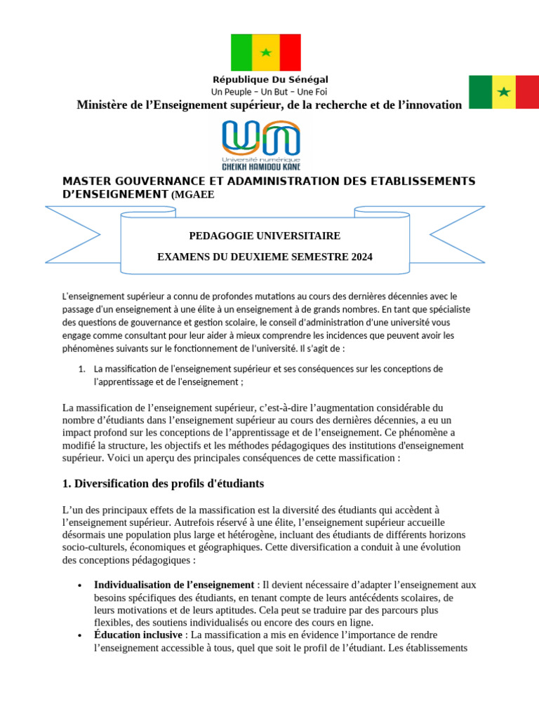 Impact de la Massification sur la Pédagogie | PDF | Enseignement ...