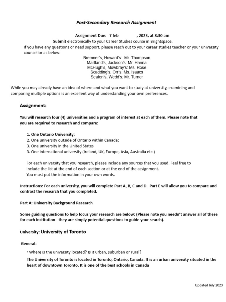 University Research Assignment Guide | PDF | University And College ...