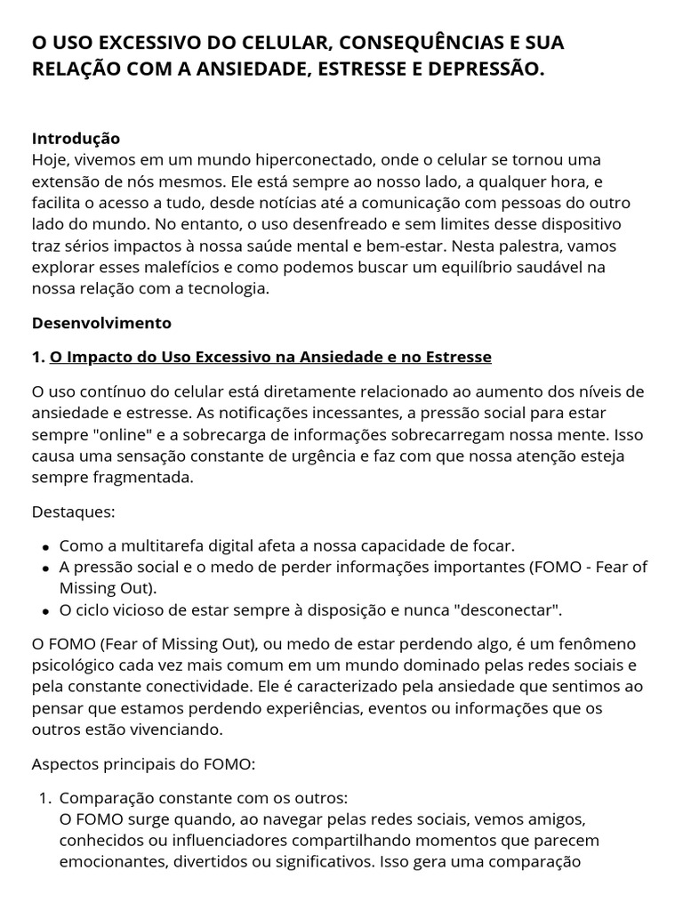 O Uso Excessivo Do Celular e Sua Relação Com A Ansiedade e Depressão ...
