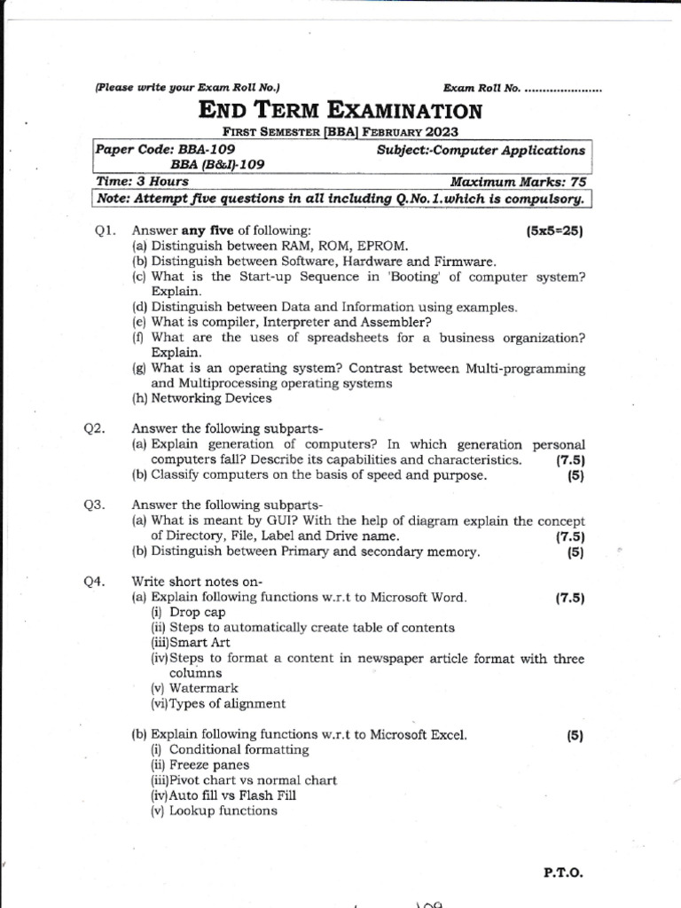 Bba1s Computer Applications 109 Feb 2023 | PDF