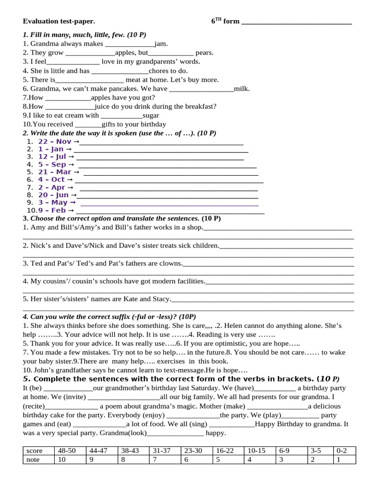 6th Form English Evaluation Test | PDF | Linguistics