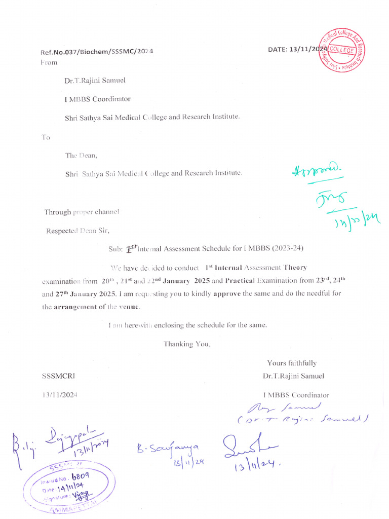 MBBS First Year 2024 Batch Internal Assessment Schedule Jan 2024 | PDF