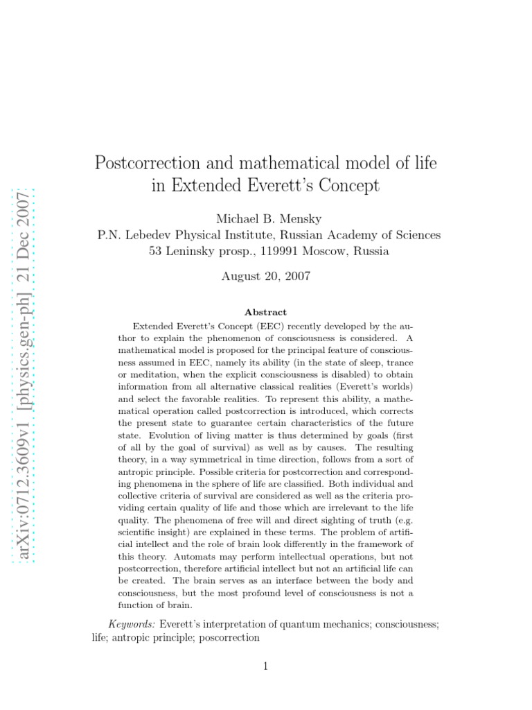 Mathematical Model of Consciousness | PDF | Quantum Mechanics | Many ...