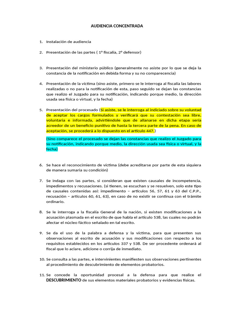 Proceso de Audiencia Concentrada Judicial | PDF | Justicia | Crimen y ...