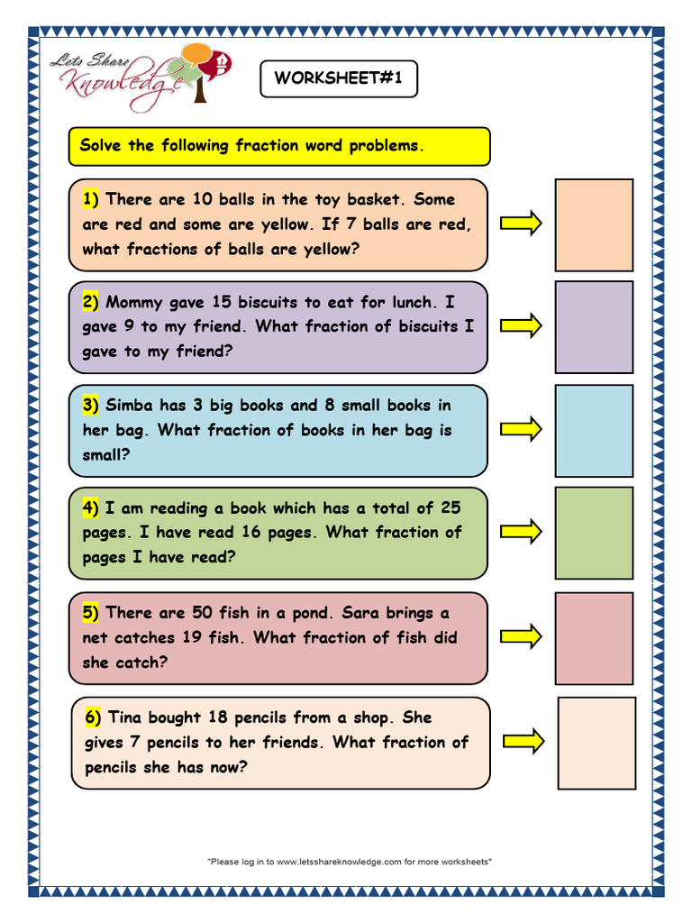 Grade 3 Maths Worksheets Fractions Word Problems 2 | PDF