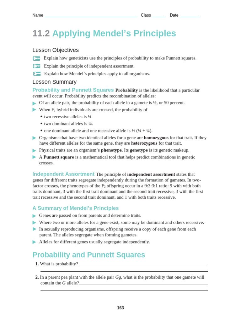 11.2 Applying Mendel's Principles-1 | PDF | Dominance (Genetics) | Genotype
