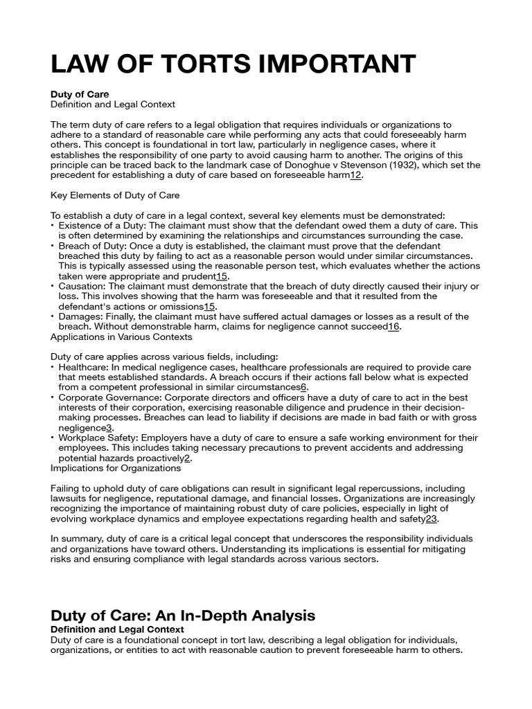 Understanding Duty of Care in Tort Law | PDF | Damages | Negligence