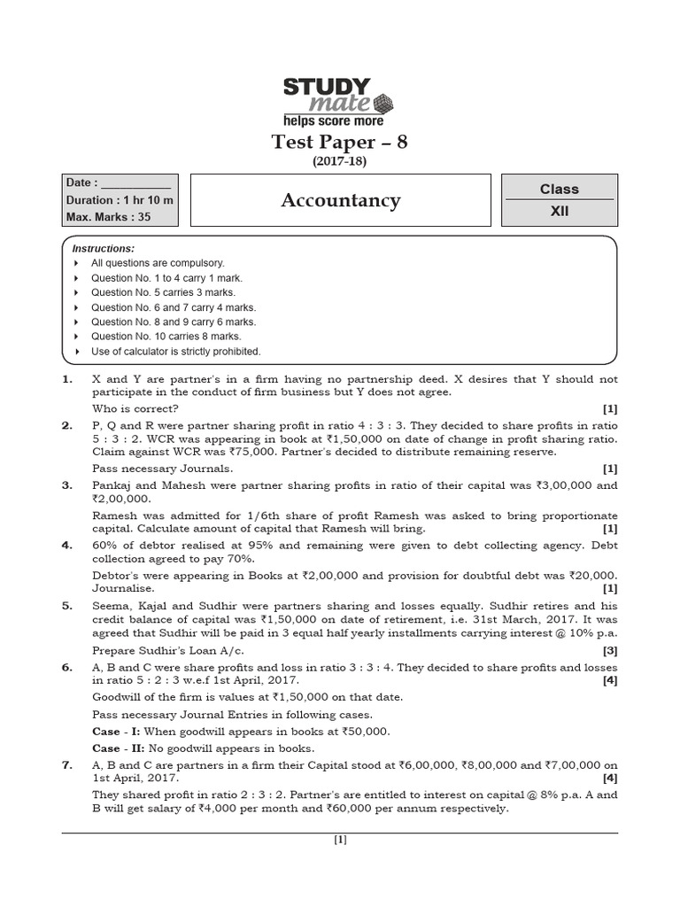Acc 12th - Paper-8 | PDF | Balance Sheet | Private Sector