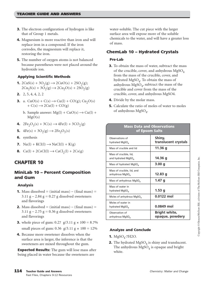 worksheet Matter And Change Worksheet chapters 10amp11 resources answer key mole unit stoichiometry