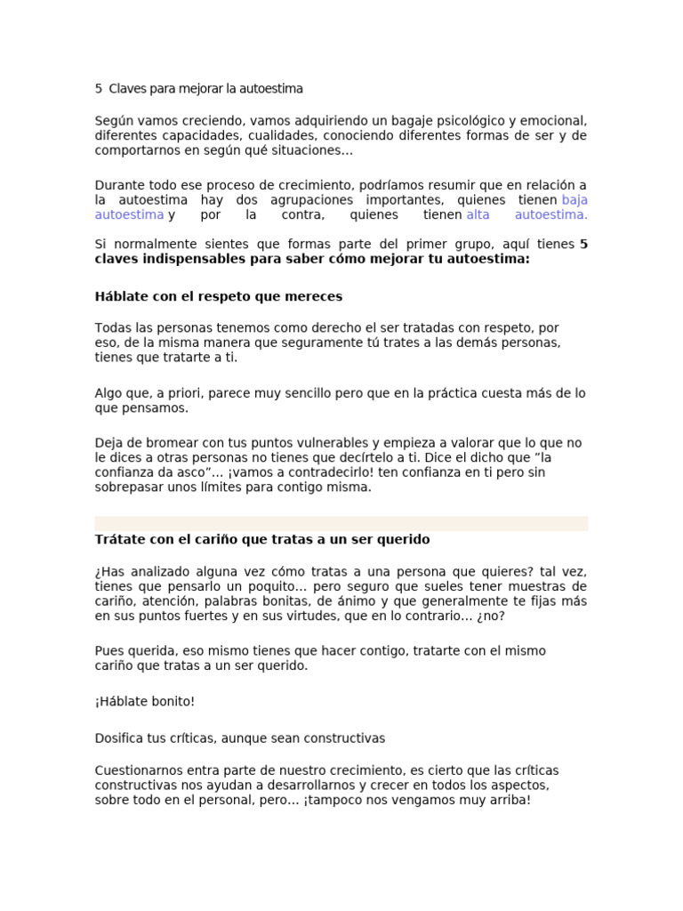 Mejora tu autoestima en 5 pasos | PDF | Autoestima | Desarrollo personal