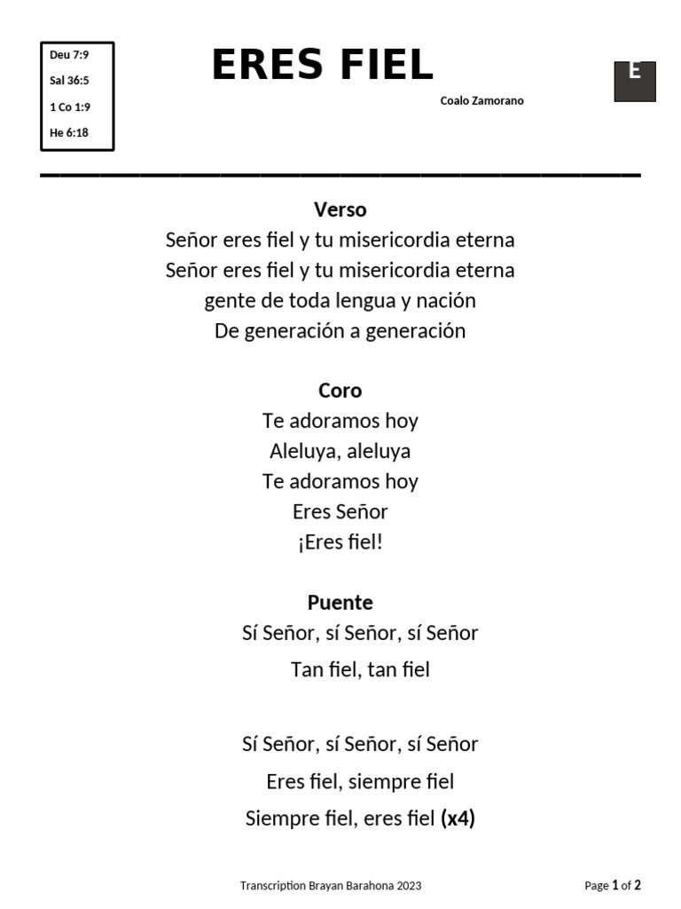 Eres Fiel - Coalo Zamorano | PDF