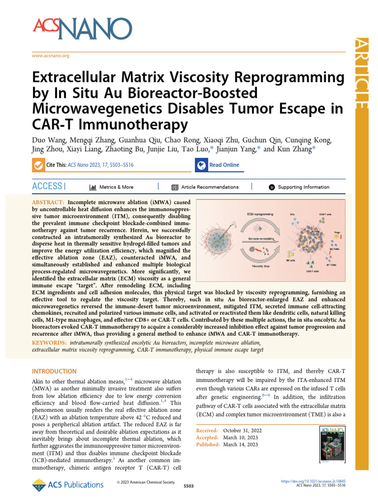 ECM Viscosity Reprogramming in CAR-T Therapy | PDF | Immunotherapy ...