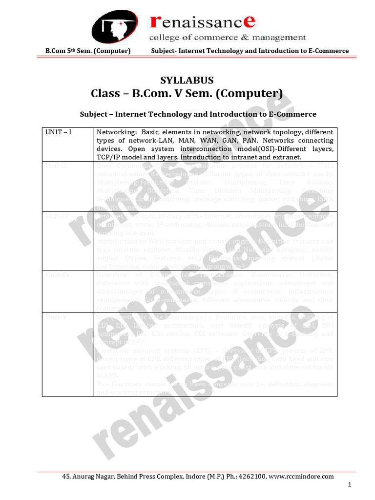 Internet Technology & E-Commerce Syllabus | PDF | Network Topology ...