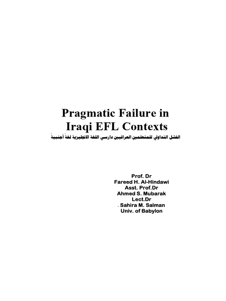 Pragmatic Failure in Iraqi EFL Learners | PDF | English As A Second Or ...
