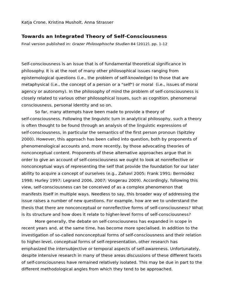 Towards An Integrated Theory of Self Con | PDF | Concept ...
