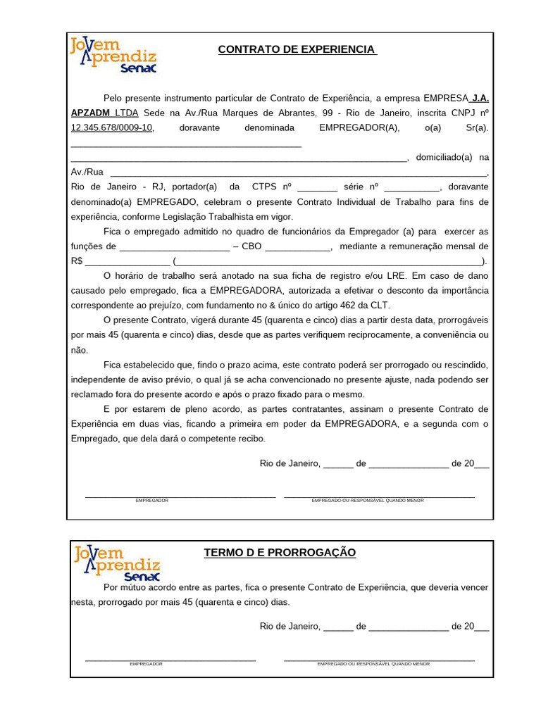 Modelo de Contrato de Experiência | PDF | Direito Privado | Business