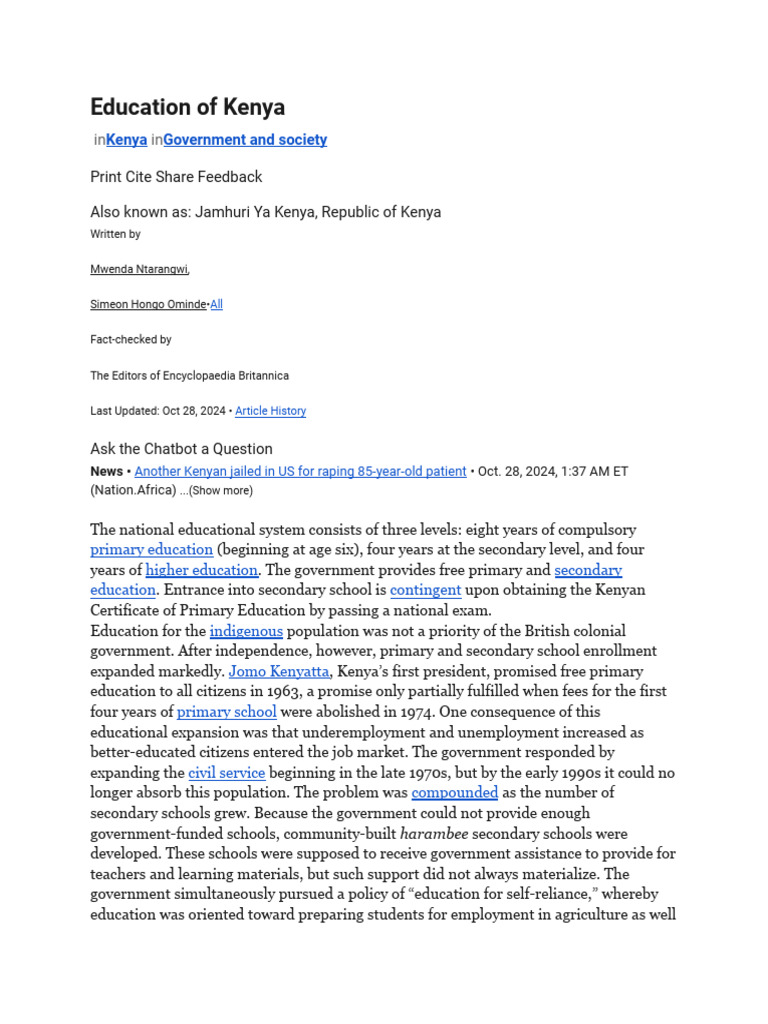 Education Of Kenya Pdf Kenya