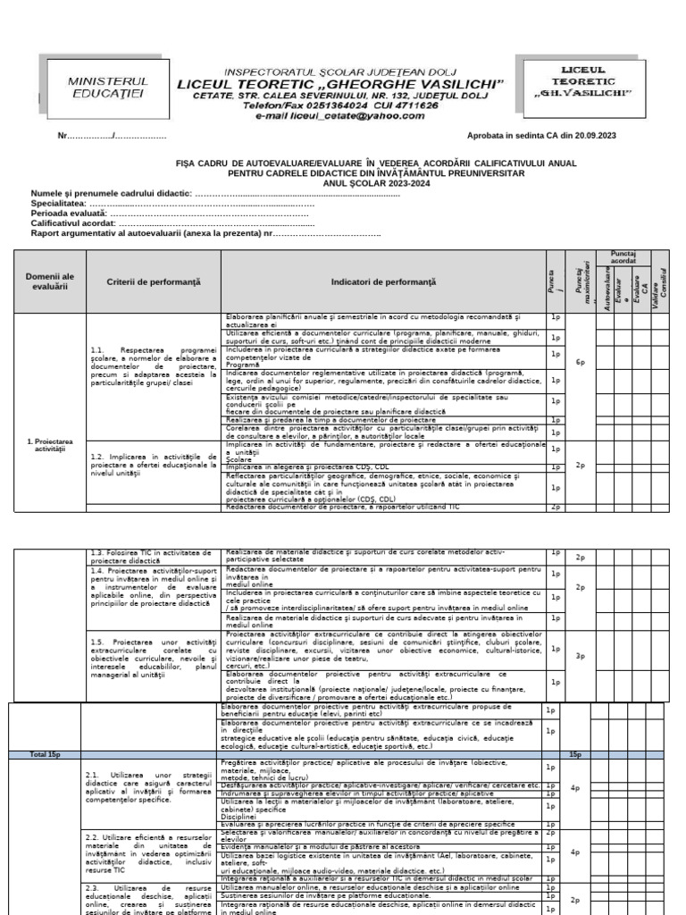 Fisa Autoevaluare Didactic | PDF