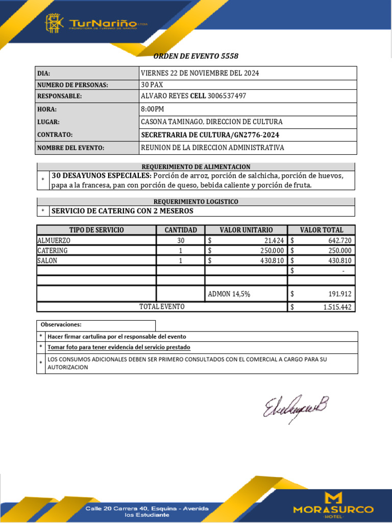 Catering para Reunión Administrativa | PDF
