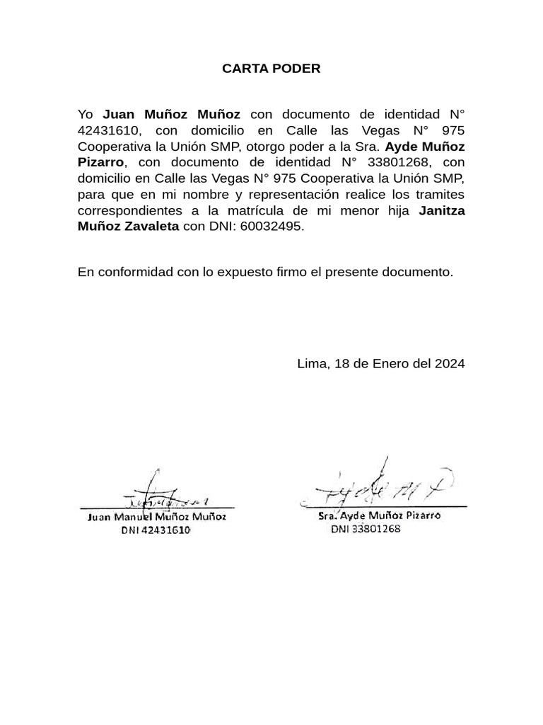 Carta Poder para Matrícula Escolar | PDF