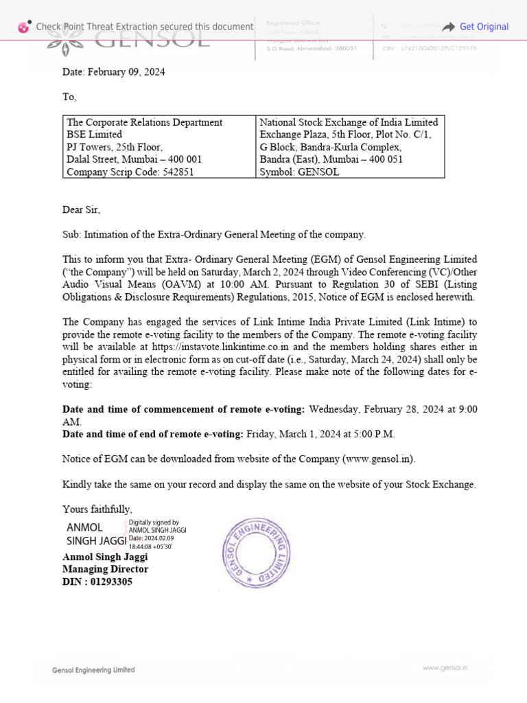 Gensol Engineering EGM Notice - March 2024 | PDF | Warrant (Finance ...