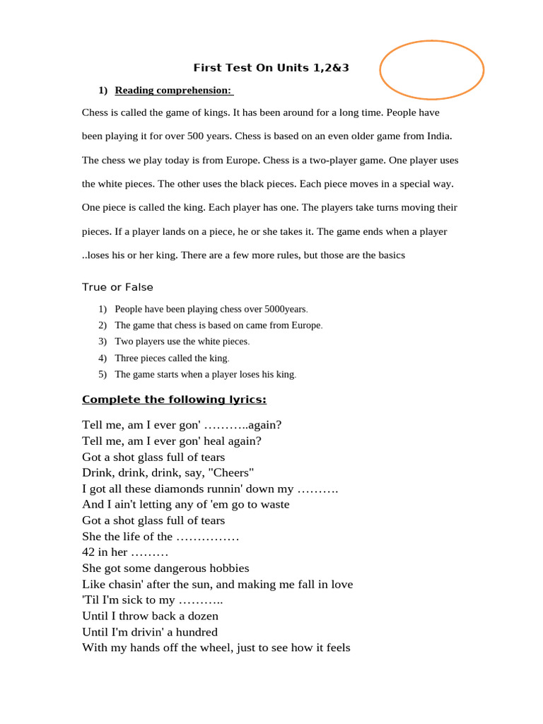 First test on units 1 second year 54 pdf