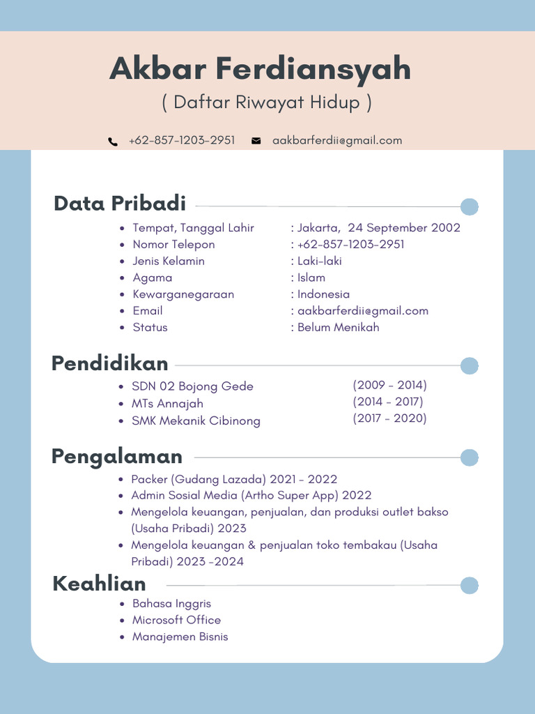 Biru Putih Minimalis Sederhana CV Lulusan Baru Resume | PDF