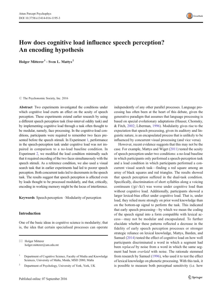 Cognitive Load and Speech Perception | PDF | Perception | Working Memory