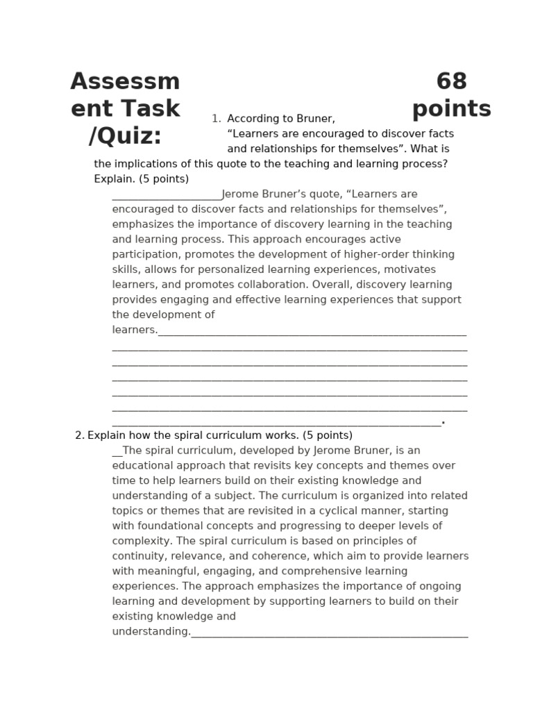 Bruner's Discovery Learning & Spiral Curriculum | PDF | Constructivism ...