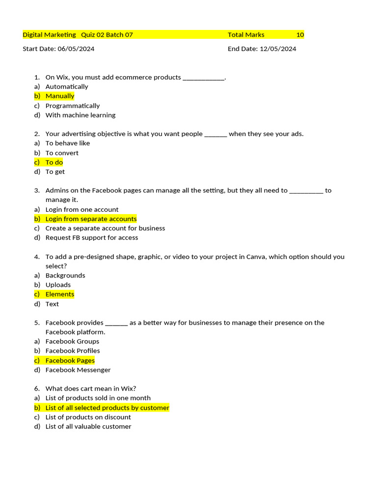 Digital marketing quiz 2 pdf facebook websites