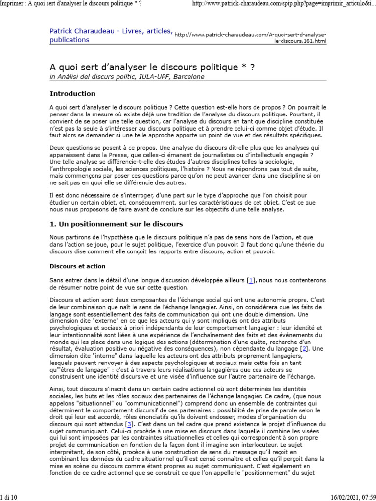 Analyse du discours politique expliquée | PDF | Discours (linguistique ...