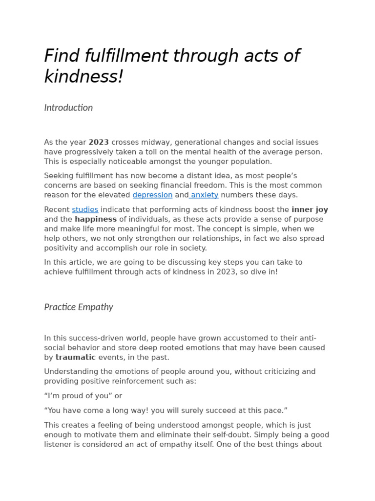 Find Fulfillment Through Acts of Kindness | PDF | Happiness | Empathy