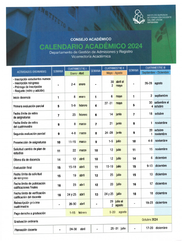 Calendario Académico 2024 | PDF