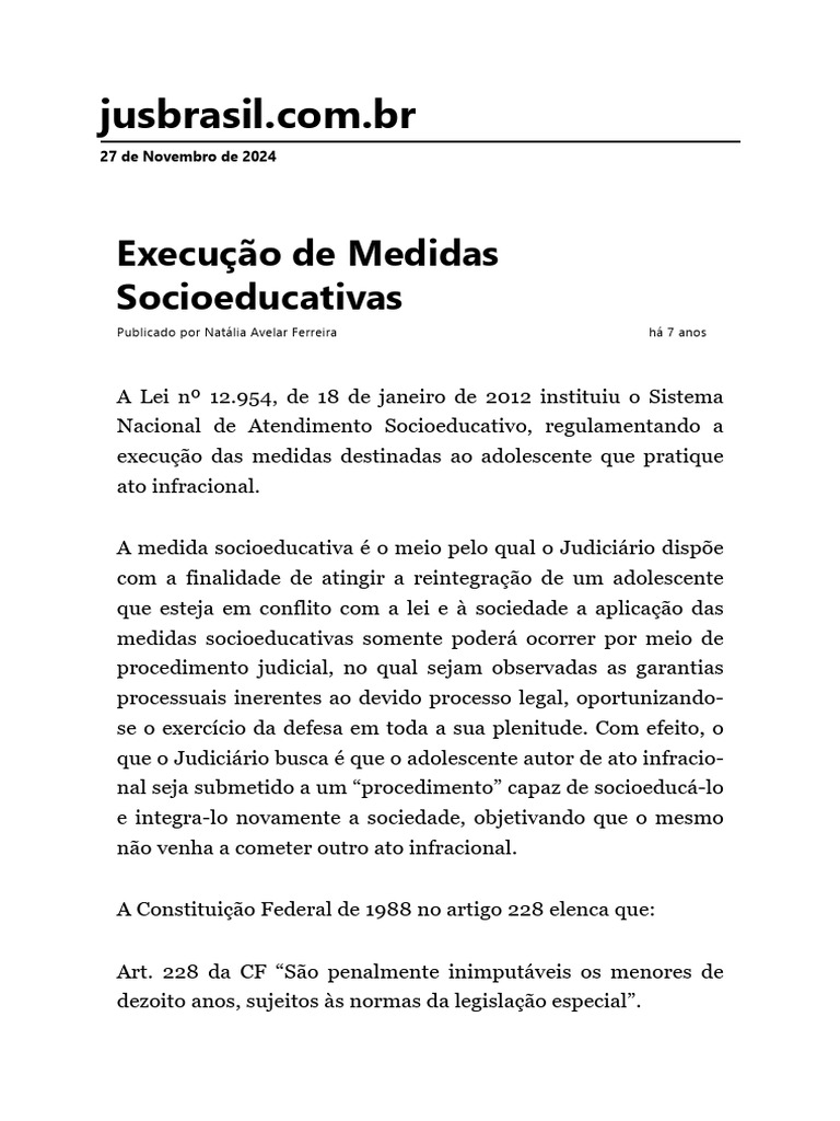 Execução de Medidas Socioeducativas | PDF | Adolescência | Justiça