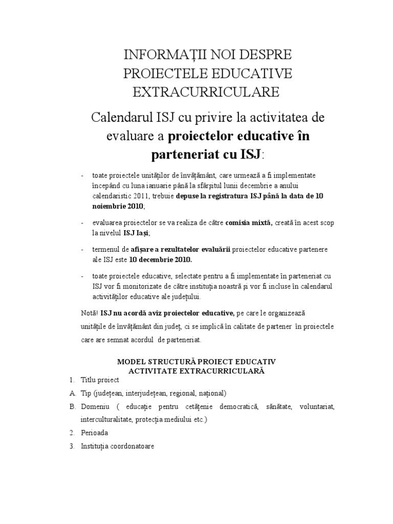 Model Structura Proiect Educativ | PDF