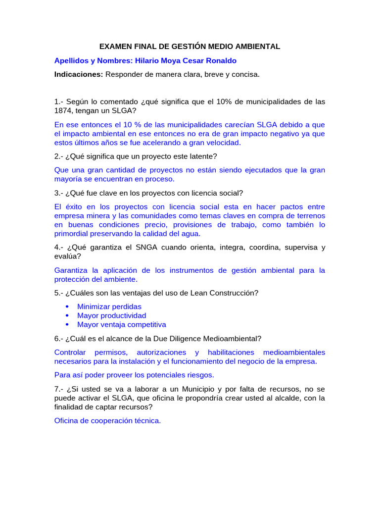 Examen de Gestión Ambiental 2023 | PDF | Entorno natural | Economias
