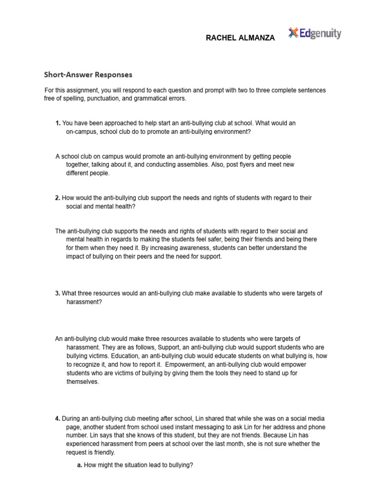 Project - Bullying Prevention - Student Guide | PDF | Bullying ...