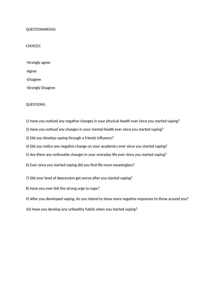 Vaping Impact Survey Questions | PDF