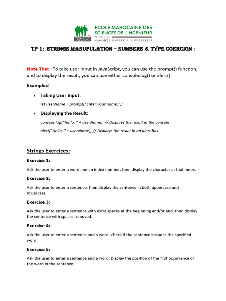 TP1 Strings Type Castings Exercices | PDF | Boolean Data Type ...