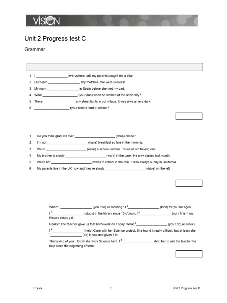 Unit 2 Progress Test C: Grammar & Vocabulary | PDF | Learning ...