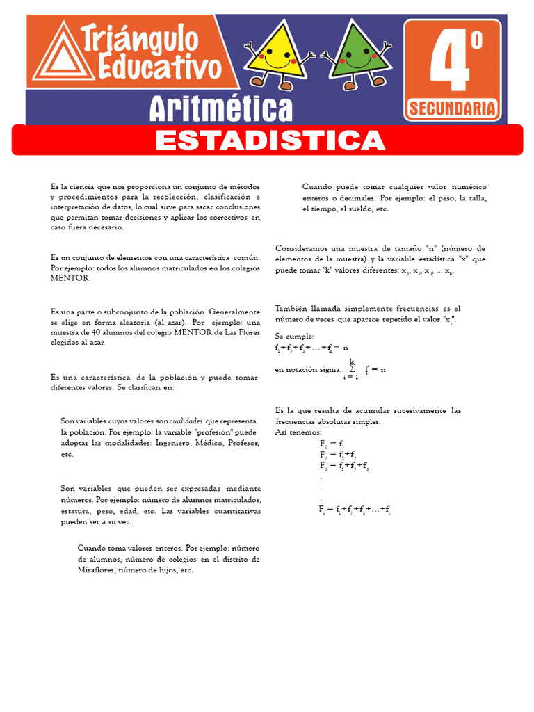 Estadistica para Cuarto Grado de Secundaria | PDF | Muestreo ...